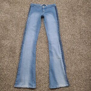 PXC Brazilian Molten Soft Swarovski-Studded Stretch Blue Low Rise Flare Jeans 38